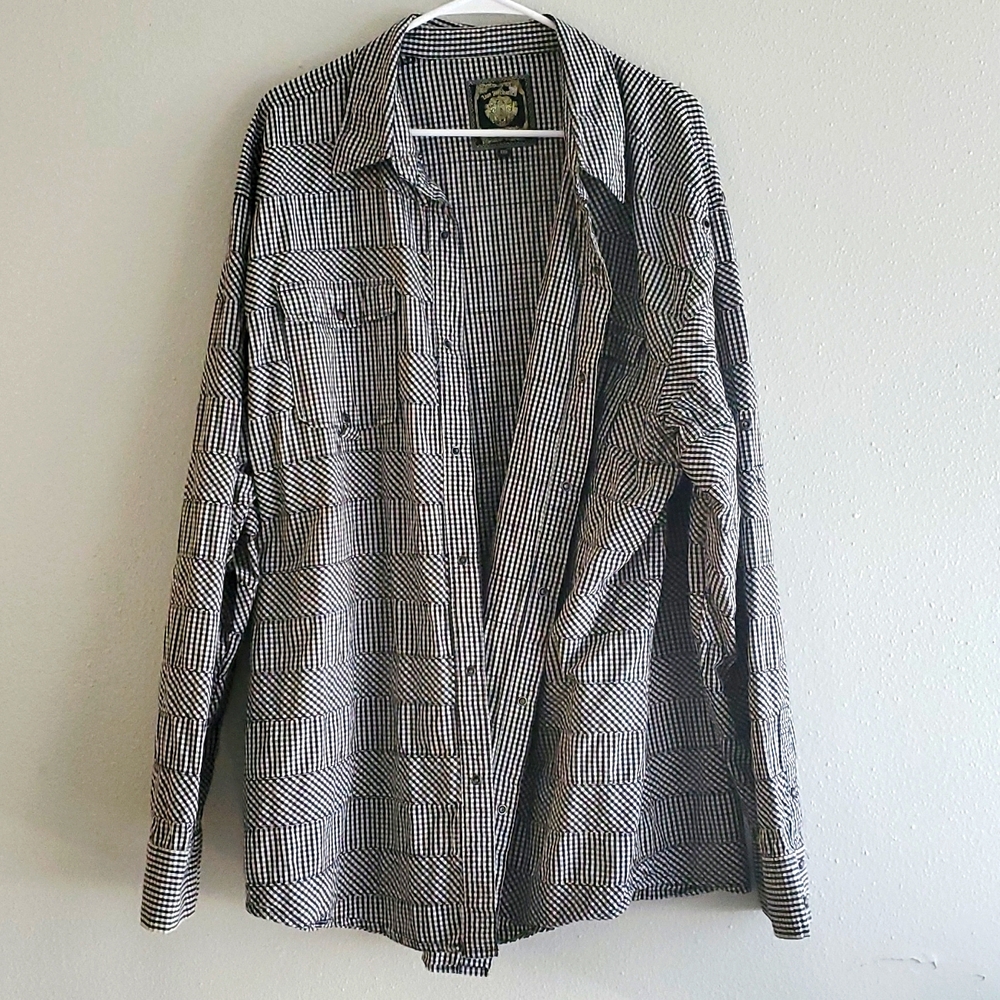 Live Mechanics Black & White Plaid Men Long Sleeve Shirt Size 4 XL